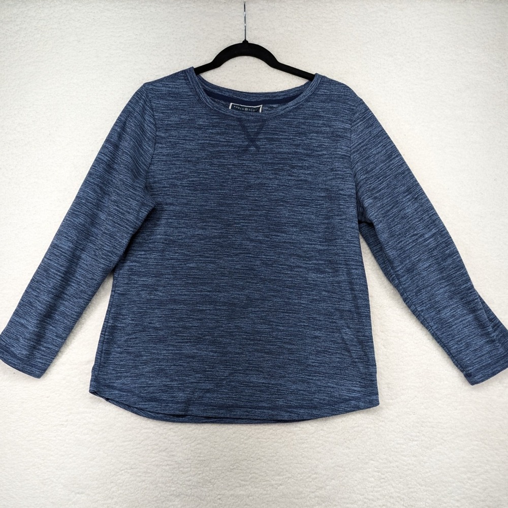 Karen Scott Sport Blue Marled Knit Long Sleeve‎ Crew Neck Pullover Top Women's M